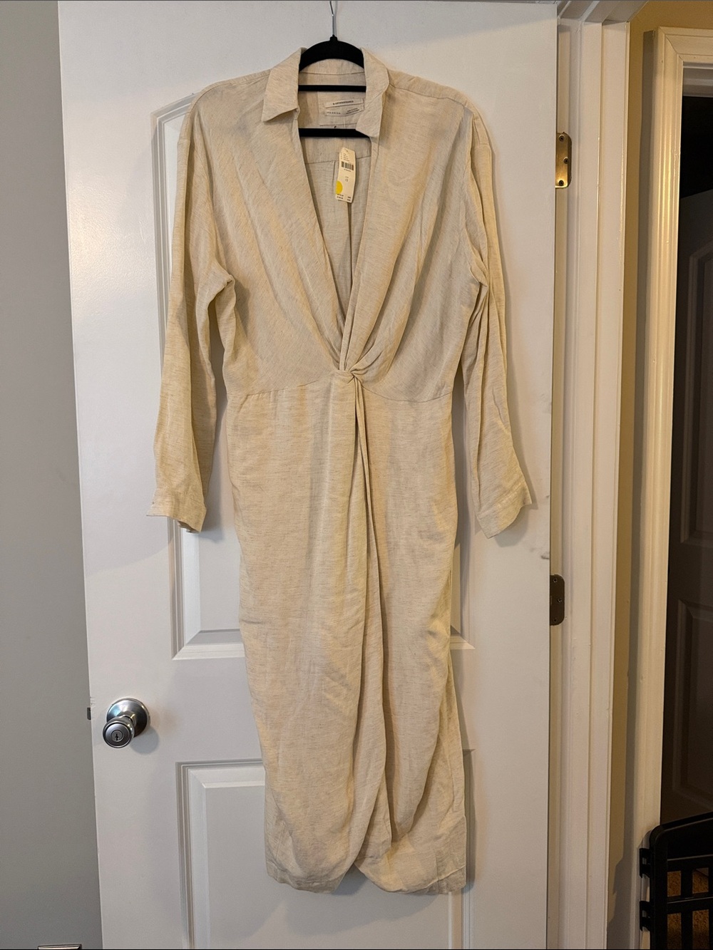 Anthropologie Beige Twisted Front Midi Dress
